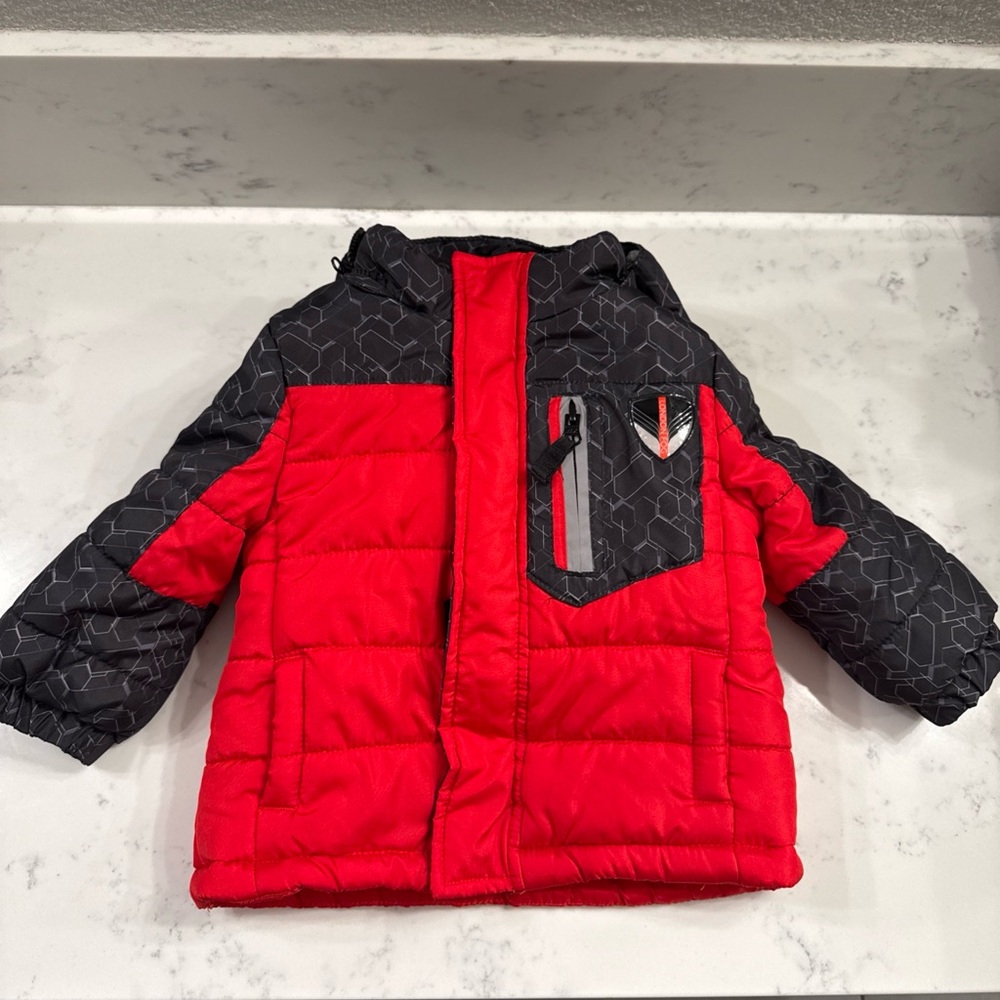 London Fog Toddler Boys Red Hooded Winter Puffer Coat With Removable Hood 18M